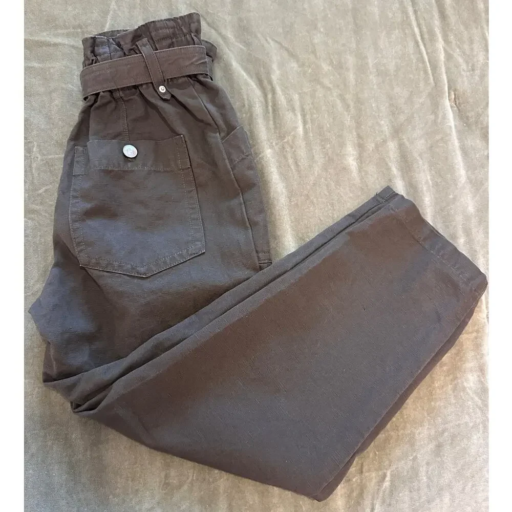 Banana Republic Dark Olive High Waisted Wide Leg Paperbag Pants with Belt 00P